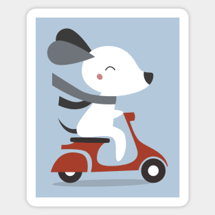 Kawaii Cute Dog Riding A Scooter Sticker